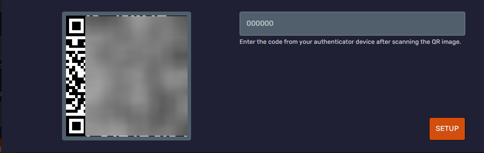 Two-factor authentication setup with QR code and token field